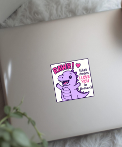 2pcs “Rawr! I Love You” Dinosaur Sticker – Cute Valentine Dino Vinyl Decal, 3 Inch - Image 4
