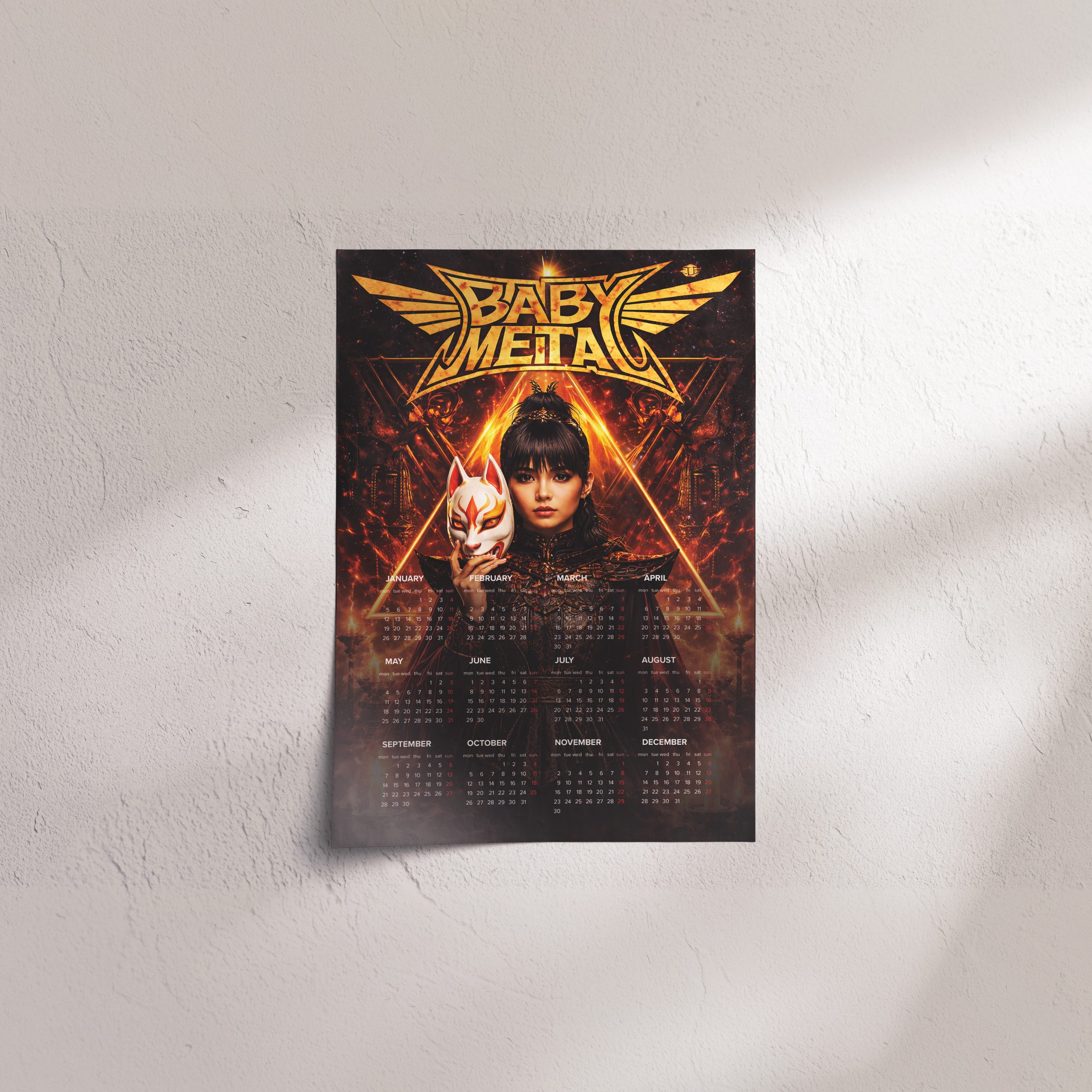 Baby Metal A3 Wall Calendar — Dark Art Print for 2026