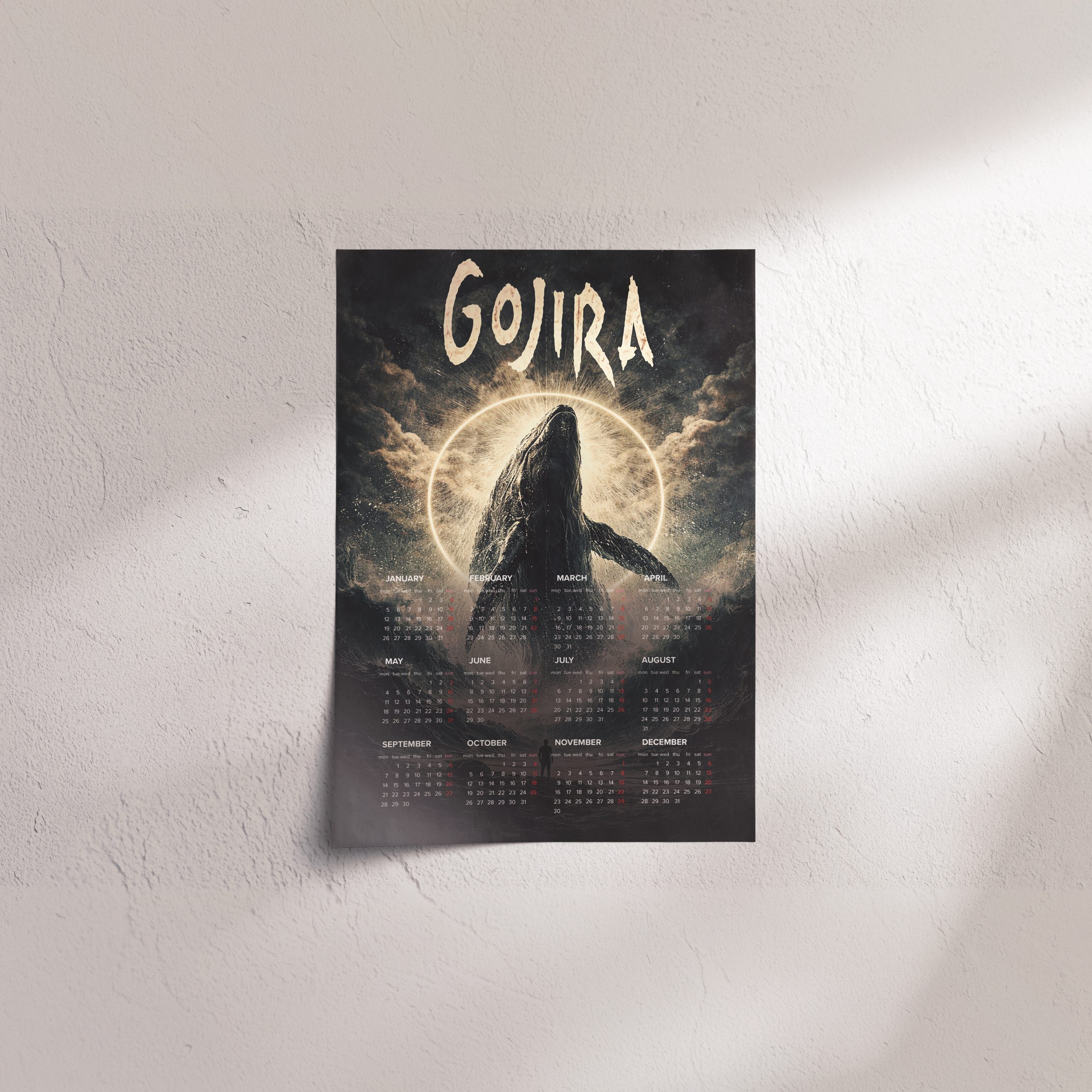 Gojira A3 Wall Calendar — Dark Art Print for 2026