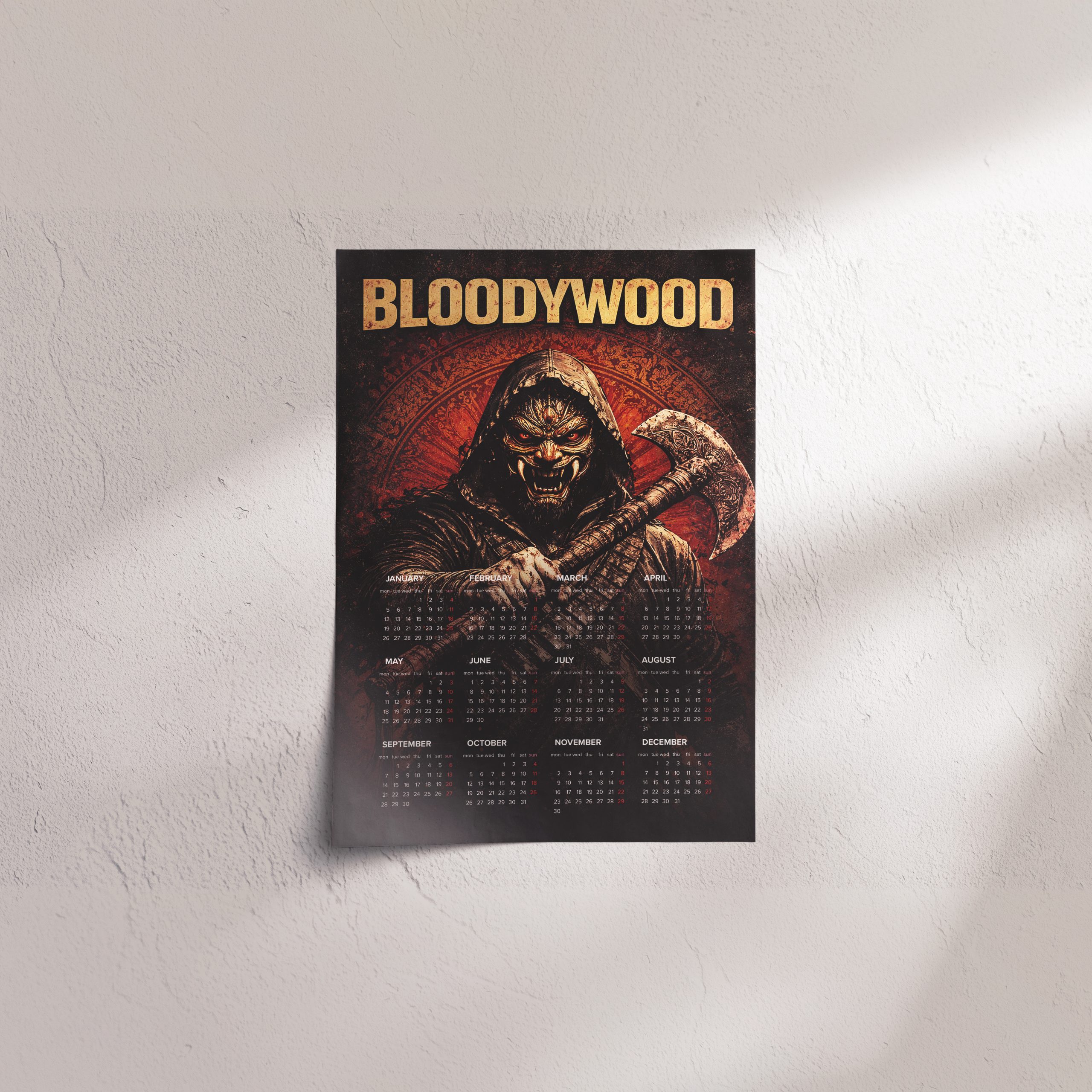 Bloody Wood A3 Wall Calendar — Dark Art Print for 2026