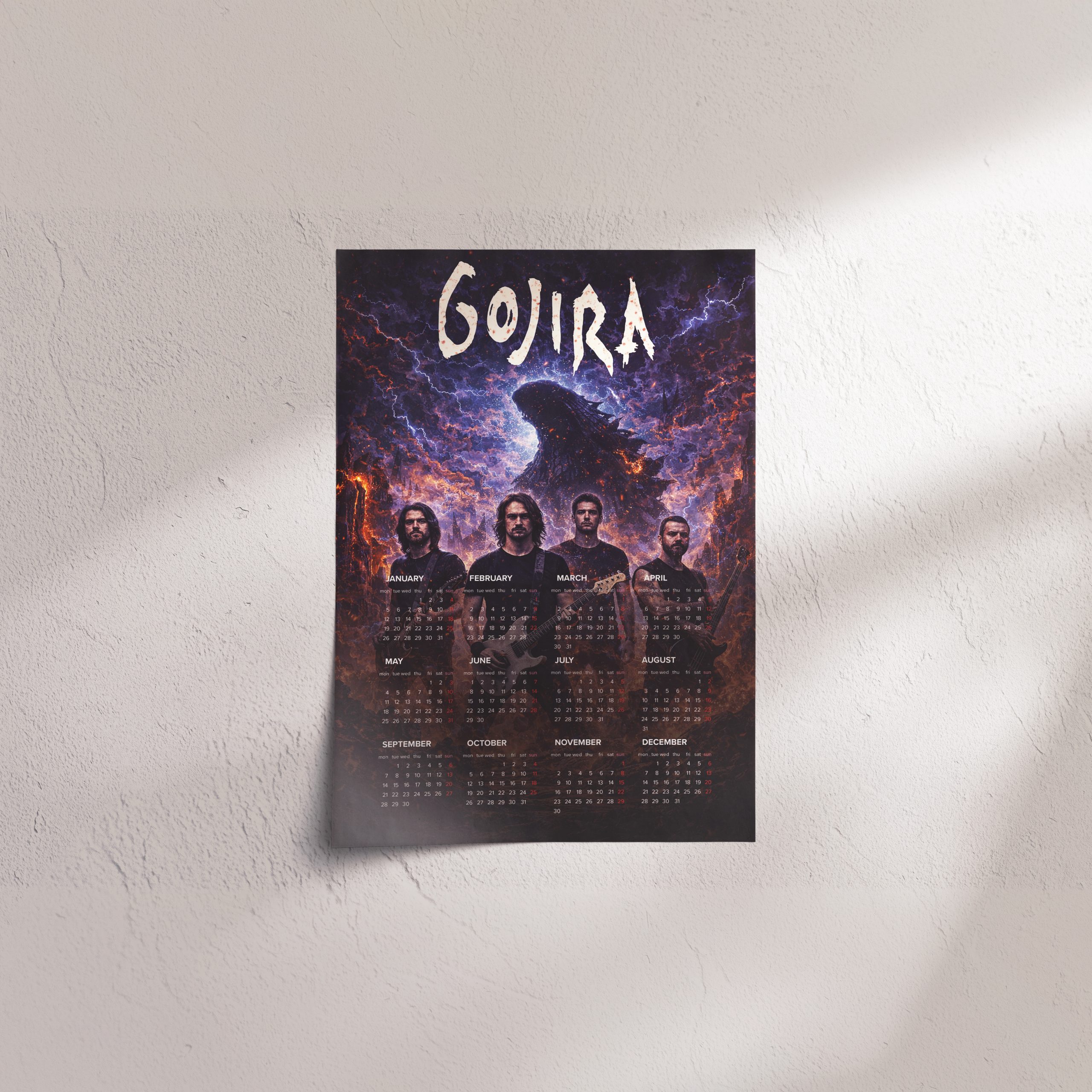 Gojira A3 Wall Calendar — Dark Art Print for 2026