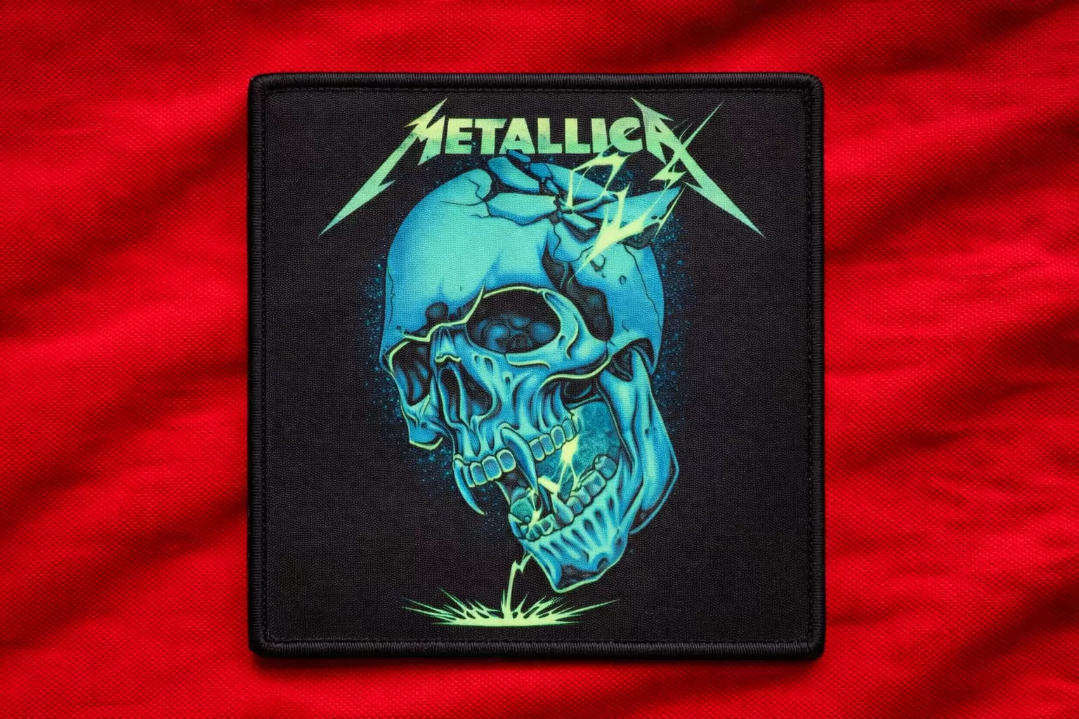 Neon Skull Metal Patch | 10×10 cm Sublimated Heavy Metal Patch