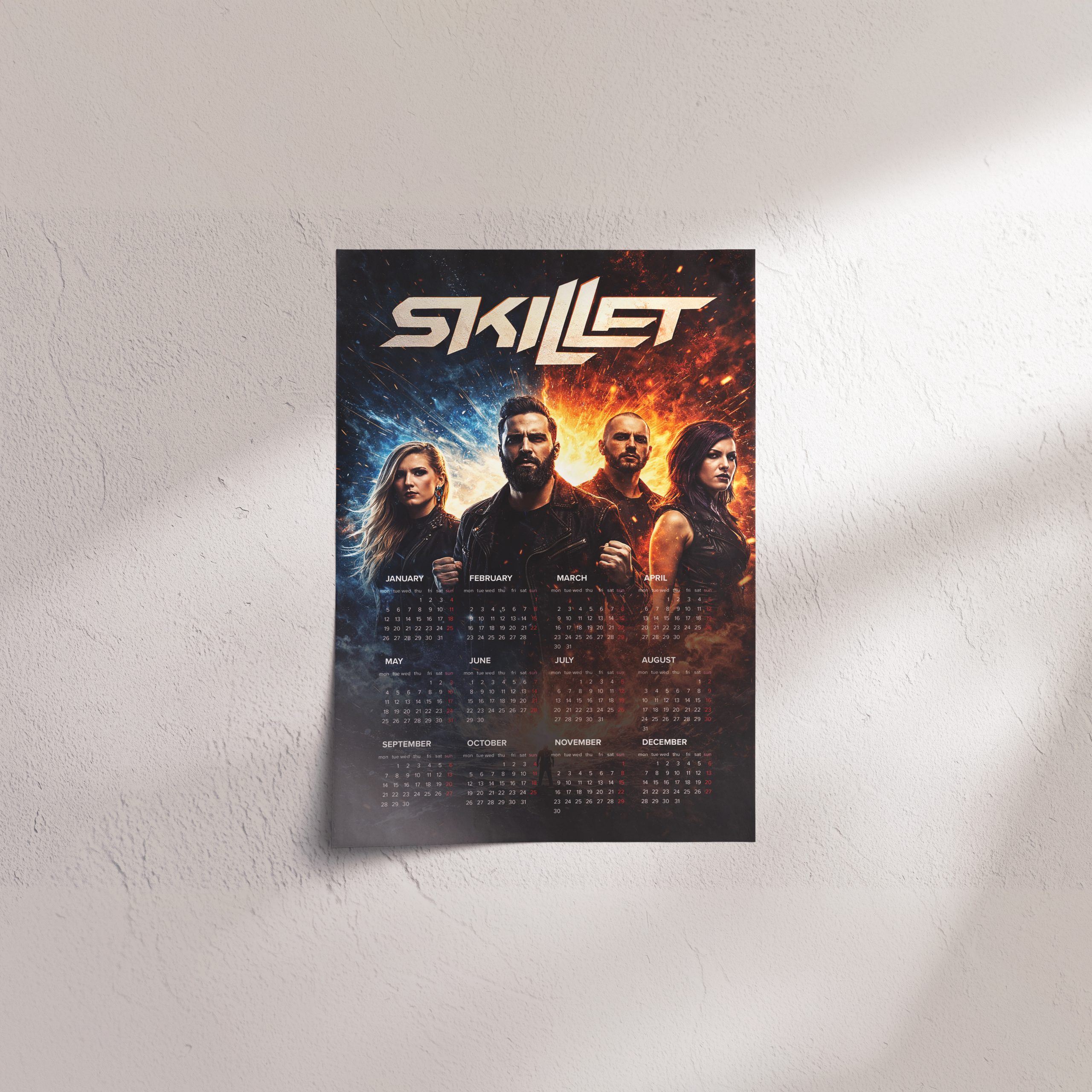 Skillet A3 Wall Calendar — Dark Art Print for 2026