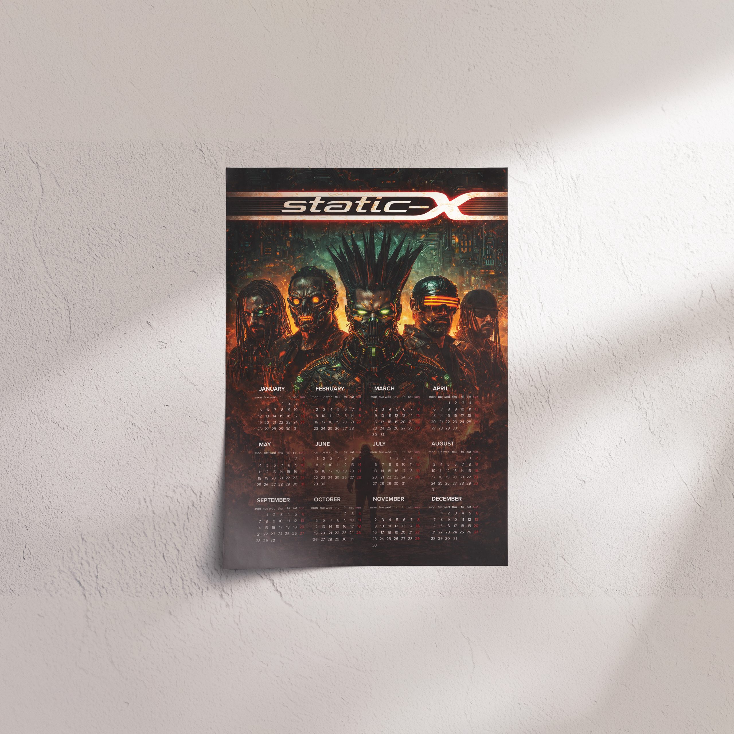 Static X A3 Wall Calendar — Dark Art Print for 2026