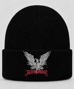 Black Alter Bridge Beanie with Silver Eagle and Red Embroidered Logo – Hard Rock Winter Knit Hat