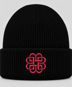 Black Breaking Benjamin Beanie with Red Embroidered Symbol – Alternative Metal Winter Knit Hat