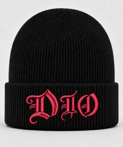 Black Dio Beanie with Red Embroidered Logo – Heavy Metal Winter Knit Hat