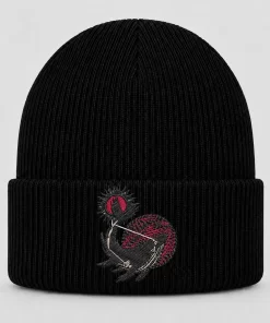 Black Gojira Beanie with Red and Black Embroidered Graphic – Progressive Metal Winter Knit Hat