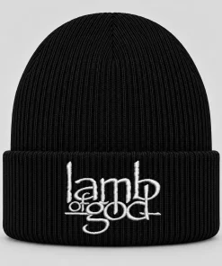 Black Lamb of God Beanie with White Embroidered Logo – Groove Metal Winter Knit Hat