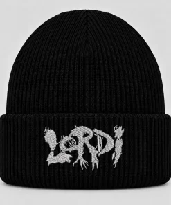 Black Lordi Beanie with White Embroidered Monster Logo – Hard Rock Winter Knit Hat