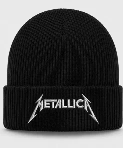 Black Metallica Beanie with White Embroidered Logo – Heavy Metal Winter Knit Hat