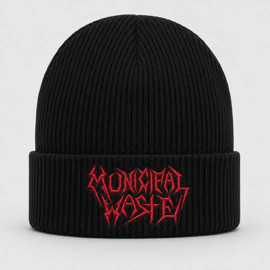 Black Cannibal Corpse Beanie with Red Embroidered Logo – Death Metal Winter Knit Hat