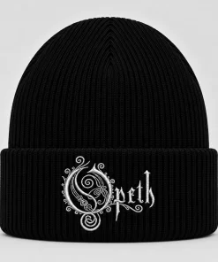Black Opeth Beanie with White Embroidered Logo – Progressive Metal Winter Knit Hat