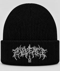 Black Paleface Swiss Beanie with White Embroidered Logo – Deathcore Winter Knit Hat