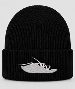 Black Papa Roach Beanie with White Embroidered Roach Logo – Nu Metal Winter Knit Hat