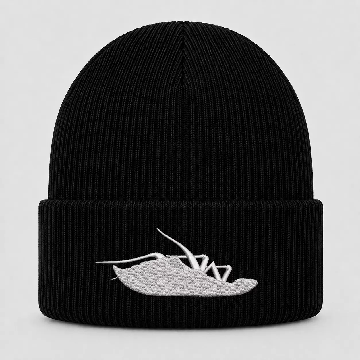 Black Papa Roach Beanie with White Embroidered Roach Logo – Nu Metal Winter Knit Hat