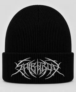 Black Spiritbox Beanie with White Embroidered Logo – Metalcore Winter Knit Hat