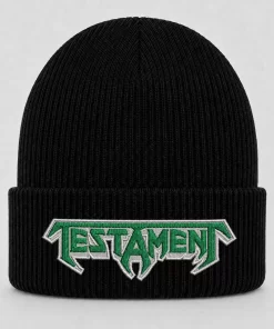 Black Testament Beanie with Green and White Embroidered Logo – Thrash Metal Winter Knit Hat