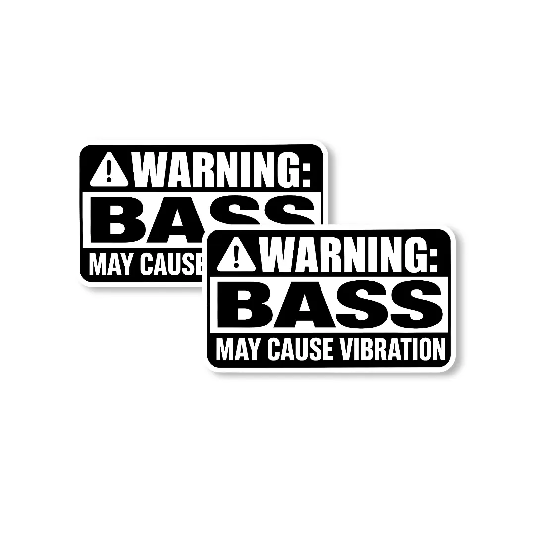“Warning: Bass May Cause Vibration” Car Sticker – 5.9 Inch Waterproof Vinyl Decal 2pcs